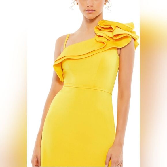 Mac Duggal ONE SHOULDER RUFFLE MINI DRESS NWOT size 12 Lemon Yellow (55286) - Picture 3 of 6